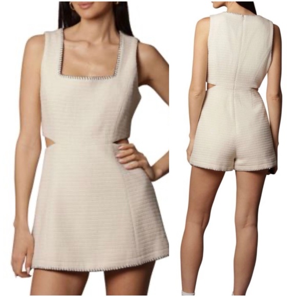 AVEC LES FILLES Women Size S Ivory Stitch Edge Cutout Romper Tweed Skort Style - Picture 1 of 15
